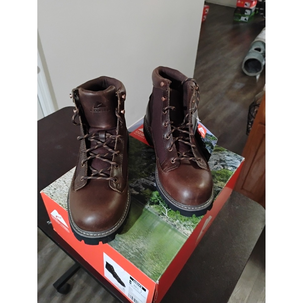 Ozark Trail Mens Roofer Boots Brown Leather Outdoor Hiking Work Shoes Size 10.5